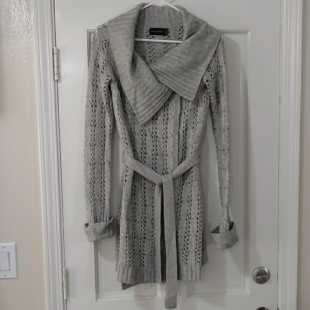 The Limited Gray Shawl Collar Belted Cardigan S